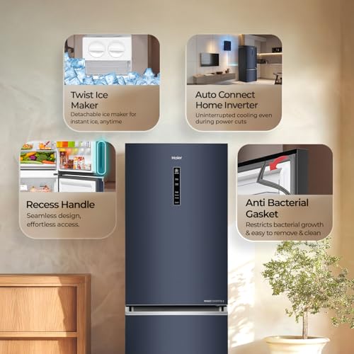 Image of Haier 325 L 2 Star Frost Free Triple Inverter Double Door Bottom Mount Refrigerator, Digital Touch Display & 2X Bigger Fresh Storage (HEB-332GBA-P, GE Black, 14 In 1 Convertible Modes, 2026 Model)