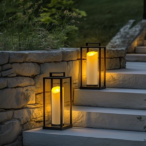 Image of Homemory 4 inchx12 inch Outdoor Waterproof Flameless Candles with Timers and Remote Control, Battery Operated Candles, LED Plastic Candles, Ivory White, Set of 4