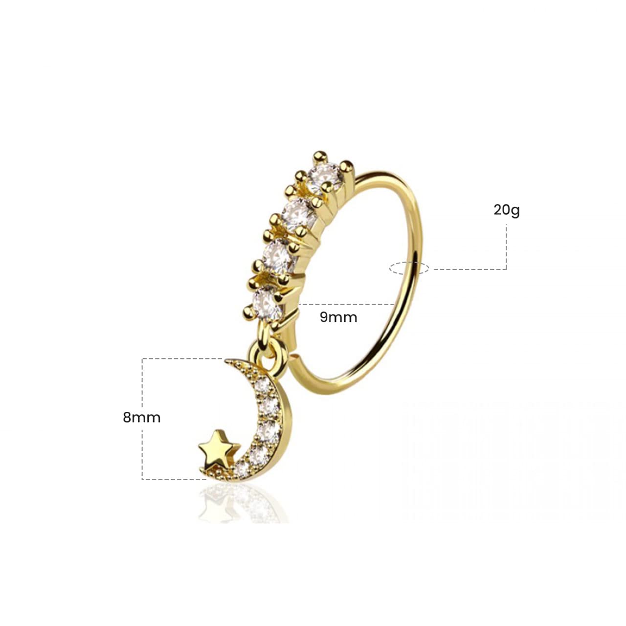 LUXE MODZ 3 aros de nariz de acero quirúrgico de 20 g para cartílago, con circonita cúbica, mariposa, luna, corazón, nariz, 9 mm