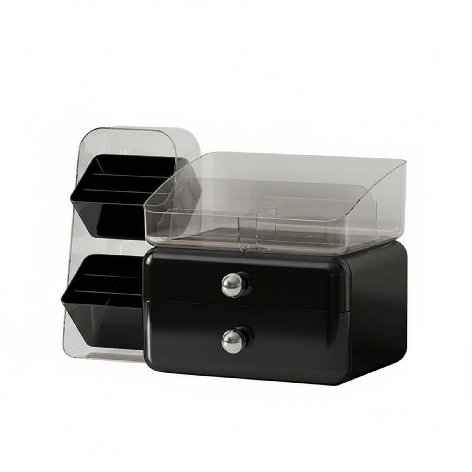 Desktop Cosmetic Organizer with Drawers Large Capacity Countertop Skincare Storage Box Customizable Makeup Storage Box, Black | Rolling Makeup Cases | Salon & Spa Equipment-image-2