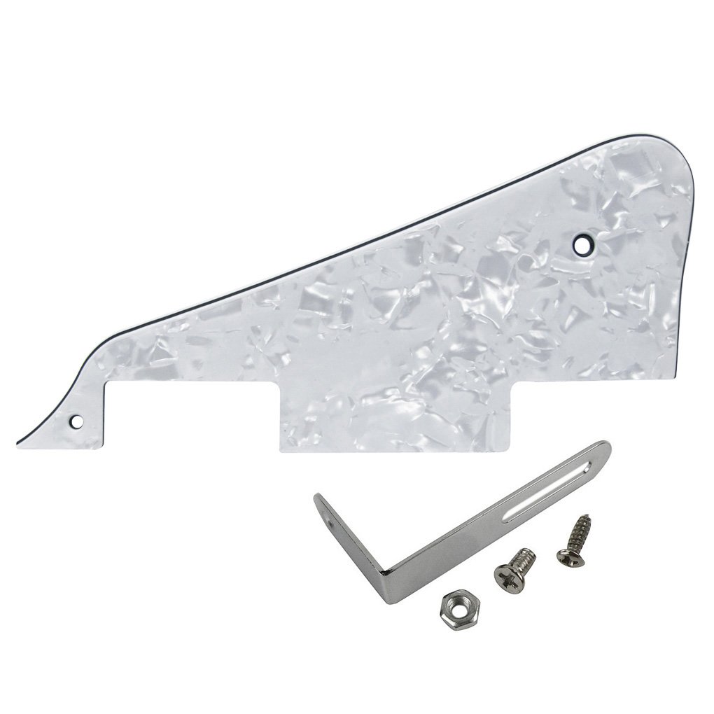 FLEOR LP Pickguard with Chrome Bracket for GB LP Style Guitar Replacement White Pearl 4Ply