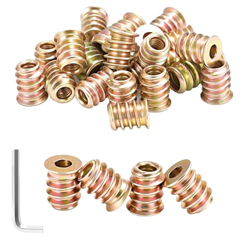 jwtyu 45 Pièces Insert Fileté Bois M4 X 10 Mm Écrous À Visser Insert Bois M4 Manchons À Visser M4 Galvanisés Avec Clé À Six Pans Creux Pour Panneaux De...