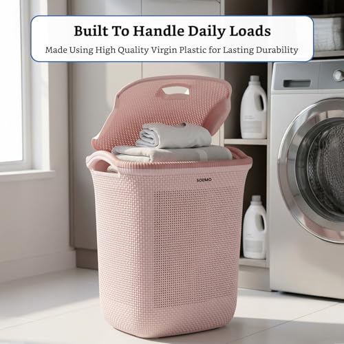 Image of Amazon Brand - Solimo Honey comb Laundry Basket - (Small)-42 Litres-45.4 X 35.6 X 49.9 cm- Royal Light brown