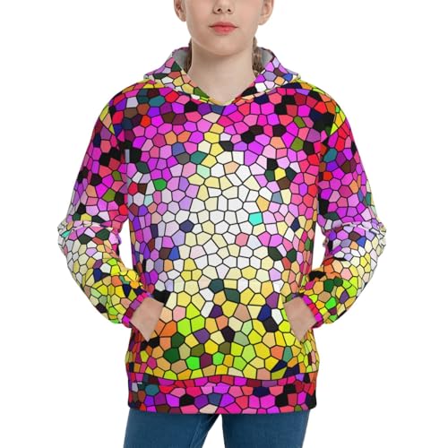Colorful Tie Dye Stained Glass 3 Kids Pullover Hoodies Boys Sweatshirts Girls Athletic Clothes with Pocket