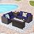 PHI VILLA 5 Pieces Patio Furniture Outdoor Wicker Sofa Set with 2 Loveseat Patio Conversation Sets w/Coffee Table, Storage Box 45Inch Propane Gas Fire Pit