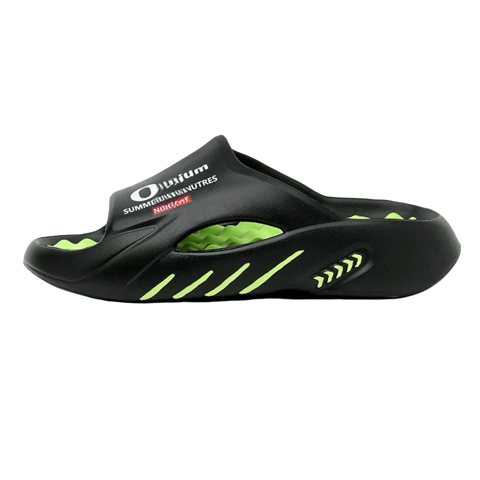 Claquette Hommes des Pantoufles Glissent Les Sandales Extérieures Intérieures Plage Chaussures Décontractées Sempes Masculines-noir-vert-44-45