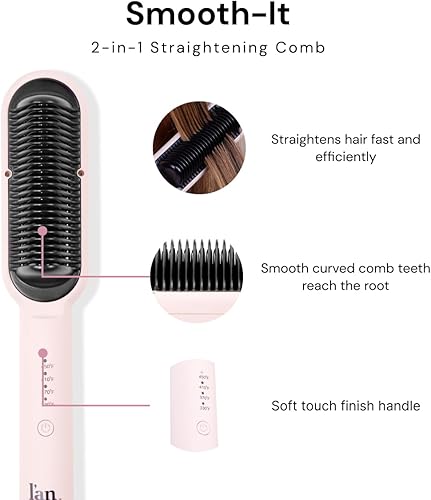 Miniatura 2 de L'ANGE HAIR Smooth-It 2 en 1 Hot Comb Straightener  Peine alisador digital con esfera térmica ajustable  Tecnología iónica para peinar sin