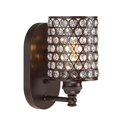 Image of Modern Concise Polyhedral Crystal Shade Wall Sconce Light Fixture,for Bathroom Bedroom Living Room Bedside 2 Pack 1 Light Oil Rubbed Bronze Finish