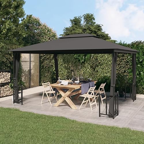 Festnight Pavillon mit Seitenwänden 3x4 m Pergola mit Festem Dach Gartenpavillon Überdachung...