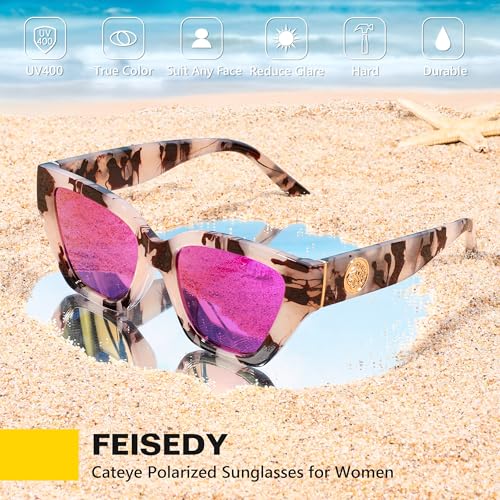 FEISEDY Women's Polarized Cat Eye Sunglasses - UV400 Protection, Trendy Design for Driving & Daily Wear B0299 Pink Floral by FEISEDY - Used condition - Image 5
