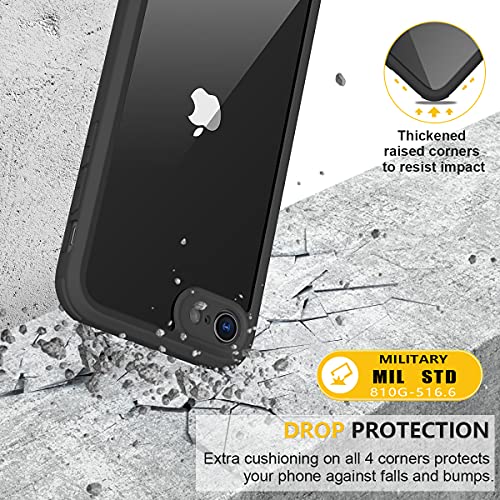 Image of Miracase for iPhone SE Phone Case 3rd /2nd Generation 2022 2020 Full-Body with Built-in Glass Screen Protector, Heavy Duty 360 Protective Shockproof Bumper Cover for iPhone 8 /SE 4.7 Inch, Black