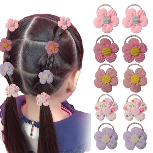 10 Stück Blumen Haargummis für Babys – Dulces bandas para el cabello con flor en 5 colores para niñas, coleteros adornos para el cabello niñas, mechones para niños