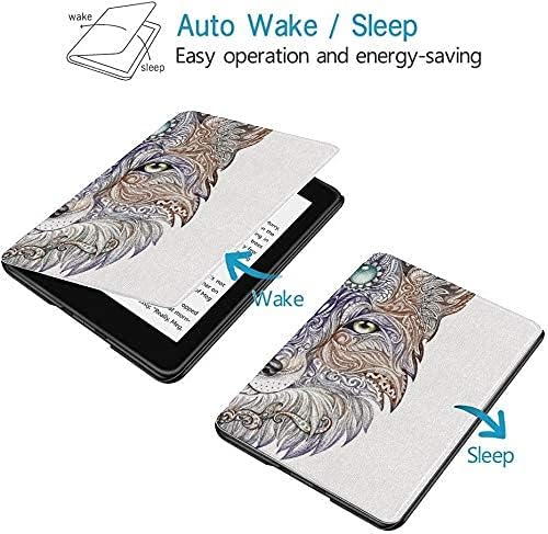 Colorful Star Slimshell Case for 6" Kindle Paperwhite 10th Generation 2018 Release - Light Weight Waterproof PU Leather Covers and Cases for Kindle Paperwhite 4 - Wolf Head with Diamonds