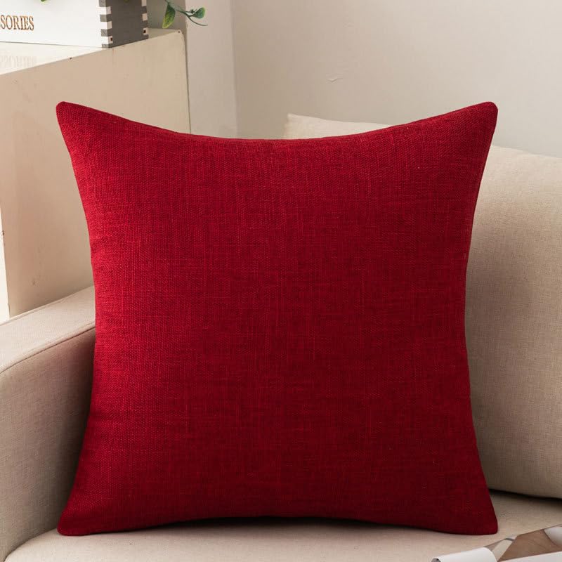 Taie d'oreiller haut de gamme en lin coton uni rouge vin 55x55