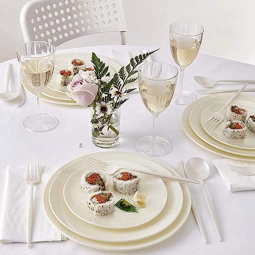 Modern Design Disposable Plastic Salad Plates For Party (10 Pc) Heavy Duty Disposable Dinner Set 9”, Fine China Look Plastic Dishes, Great For Baby Showers, Weddings, Birthdays, And Events, Cream #TOP1