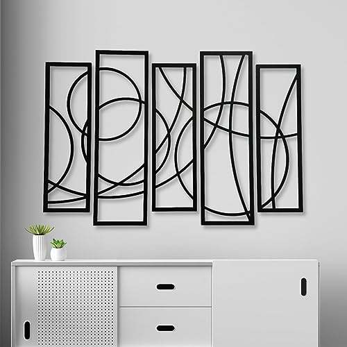 Image of 7 Decore; Wooden 5-Piece Wall Art Panel Frame | Unique Home Decor for Living Room, Bedroom, Drawing Room, and Dining Room | Elegant Black Design | Large Size Wall Hanging