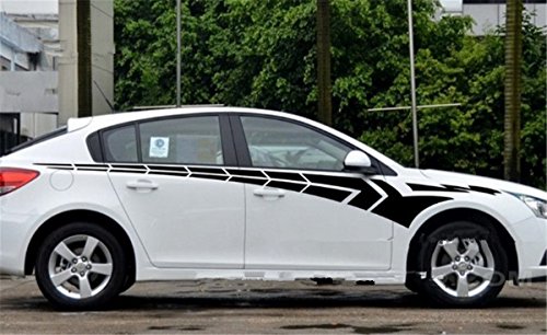 Fochutech 1 Set Car Auto Body Sticker Sport Self-Adhesive Side Truck Vinyl Graphics Decals Flame Car Stickers Plaid Car Stripes Vinyl Decals (Black) #TOP6