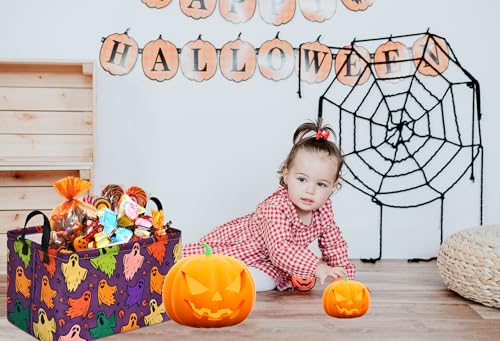 Image of Happy Halloween Ghost Storage Basket Gift Laundry Bins Collapsible Storage Baskets Box Laundry Nursery Hamper for Home and Office Decoration with Handles