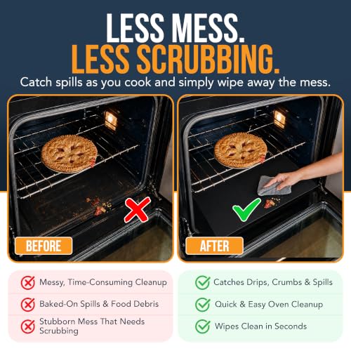 Oven Liners for Bottom of Oven - 2 Pack Large Heavy Duty Mats, 17”x25” Non-Stick Reusable Liner for Electric, Gas, Toaster Ovens, Grills - BPA & PFOA Free Kitchen Accessory to Keep Oven Clean (Black) - Image 5