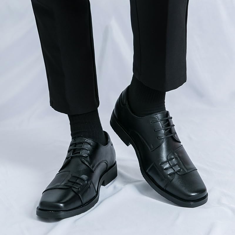 Oxford Shoes for Men Lace Up Square Toe Faux Leather Derby Shoes Rubber Sole Block Heel Low Top Business4