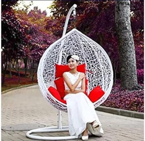 Image of Single Seater Swing Chair with Stand and Cushion Hammock Swing for Adult Outdoor Indoor Garden Living Room Balcony Hanging Chair (White Red)