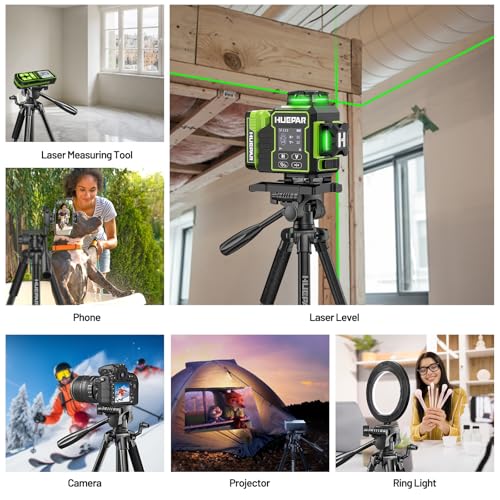Image of Huepar Professional Laser Level Tripod, 60 Inch Adjustable Laser Level Stand, Suit for Heavy Duty Laser Levels, Point Lasers, Laser Distance Measures; 1 /4 inch & 5 /8 inch Thread Mount, Non-Slip Feet, TPD14B
