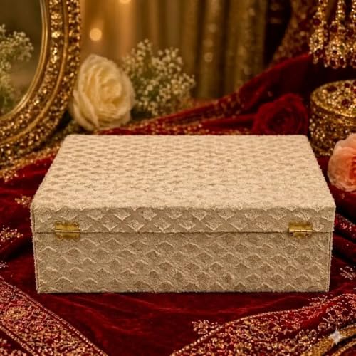 Image of Bangle Organizer Box for Women, 3 Rod Bridal Chudi Storage Box with Handle & Lock, Premium Velvet Bangle Holder for Bangles, Chudi, Kada & Bracelets, Beige