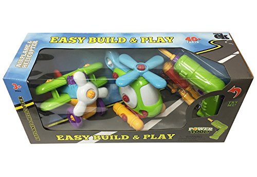 Kids Take Apart Toy Set, Airplane and Helicopter – 46 Piece Build Your Own Vehicle Kit Includes Tools, Parts – Educational Construction and Fun Learning for Toddlers, Boys, Girls – EduKids - Thumbnail 3