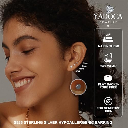 Hypoallergenic Flat Back Earrings for Women - 925 Sterling Silver Earrings for Sensitive Ears - Cartilage Earring Helix Conch Tragus Piercing Flatback Cubic Zirconia Earring Set Studs Men 2/3/4/5mm3