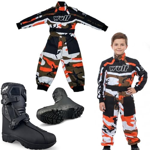 Bottes de motocross pour enfants CE K156 - Pour moto tout-terrain - Enduro Junior - Avec Cub Race - Combinaison de karting - Pour jeunes quads et quads - VTT,...