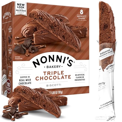 Nonni's Bakery Triple Chocolate Biscotti Cookies, Gourmet Coffee & Tea Dipping Snack Individually Wrapped, 6.88 oz, 8 Count