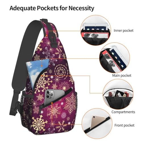Christmas Snowflakes Crossbody Sling Bag For Women Men Adjustable Christmas Chest Bag Shoulder Bag Sling Backpack Merry Xmas Daypack For Sport Travel Hiking4