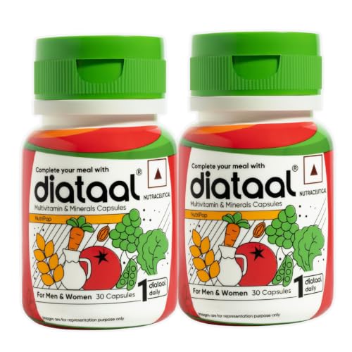Image of Diataal Multivitamin with Biotin, B12, Niacin, Zinc & Folic Acid | Daily Supplement for Hair, Skin, Immunity & Energy | Men & Women | 30 Capsules |Pack of 2|