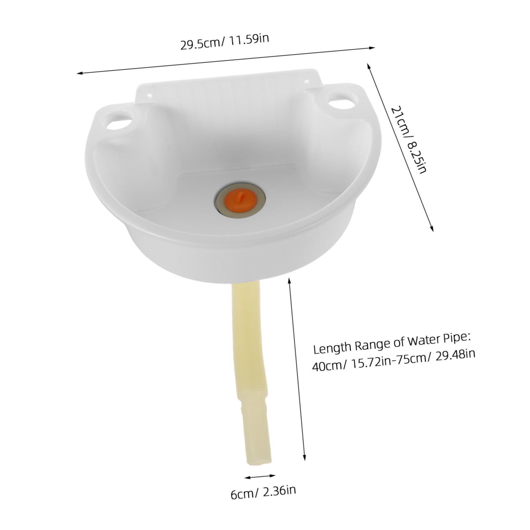 HOMSFOU Lavabo de Baño Pequeño Lavabo de Pared sin Perforación con Tubo Plástico 75 Cm Diseño Compacto para Baños Pequeños y Balcones Color Claro 31x21 Cm Instalación Fácil para Espacios