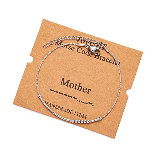Image of JoycuFF Inspirational Morse Code Bracelets for Women Silver Beads Jewelry Encouragement Mantra Gifts for Her