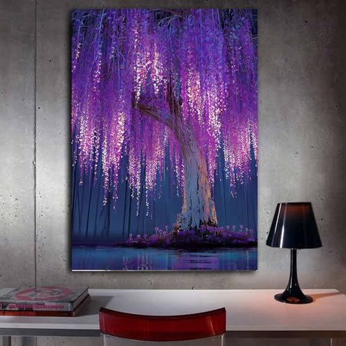 Décor Moderne Arbre de Vie Violet avec Cadre Premium