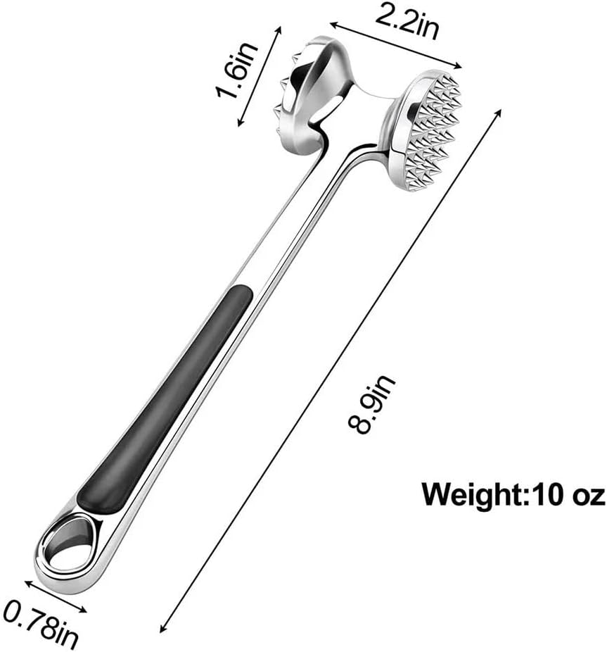 Multifunctional Kitchen Stainless Steel Meat Hammer Double Sided Hammer Heavy Duty Hammer Tenderizing Hammer Non-Slip Handle Kitchen Cooking Tool For Use In Cooking To Tenderize Steaks Beef Fish Etc