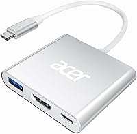 Acer 4K USB-C to HDMI Adapter Hub: 100W PD Charging, USB-A 3.0 Port, Multiport for MacBook Pro/Air, iPad Pro, Laptops & Tablets - Silver