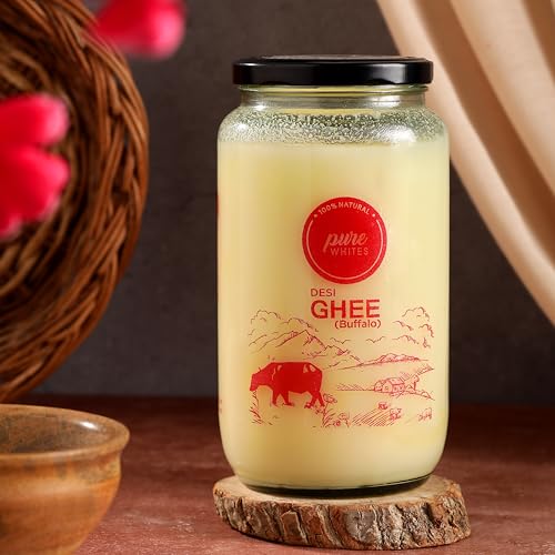 Image of Pure Whites A2 Buffalo Desi Ghee 1000 ml | Traditional Bilona Method | Danedar Texture & Rich Aroma | Made from Buffalo Milk | Suitable for Daily Cooking & Sweets | Pure, Tasty & Natural