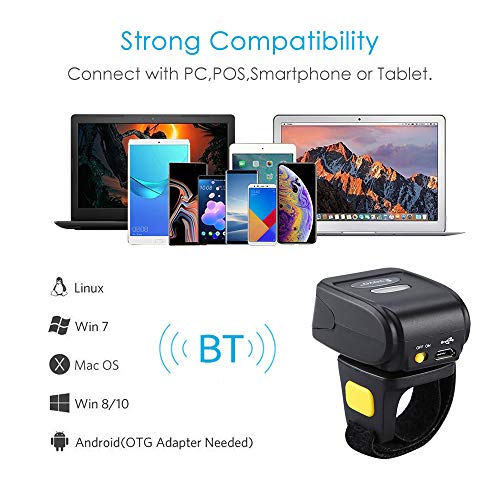 Scanner code-barres 1D 2D DataMatrix portable mini lecteur de bague pour Mac OS