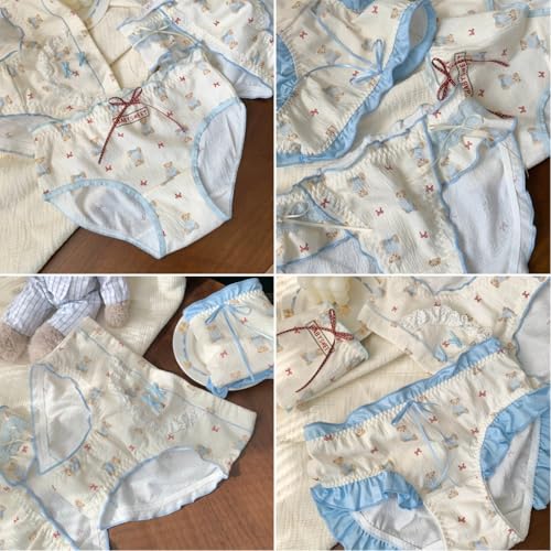 Cute Bow Bear Panties for Teen Girls Age 14-18 Kawaii Anime Cartoon Ruffled Trim Briefs Cotton Underwear 4 Pack 5