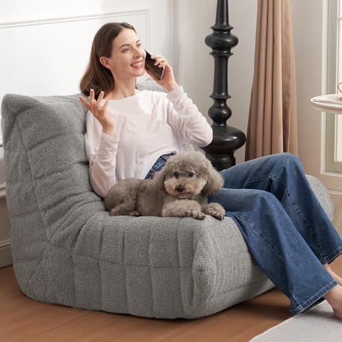 Image of Bean Bag Chair Big Sofa Beanbag Chair for Adults Fireside Chair Bean Bag Lounger with Memory Foam Filled for Home,Apartment or Gaming Venue(Lightgrey Teddy Single)