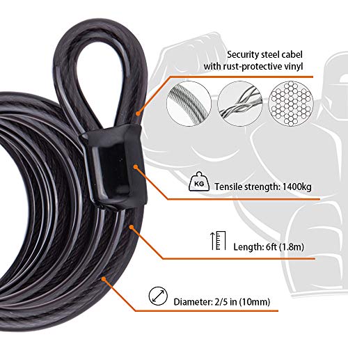 Image of 1 Pack disecu Heavy Duty 4 Digit Combination Lock, 2.5 Inch Long Shackle Outdoor Waterproof Padlock with Steel Cable for Bike, Gate, Fence (Black)