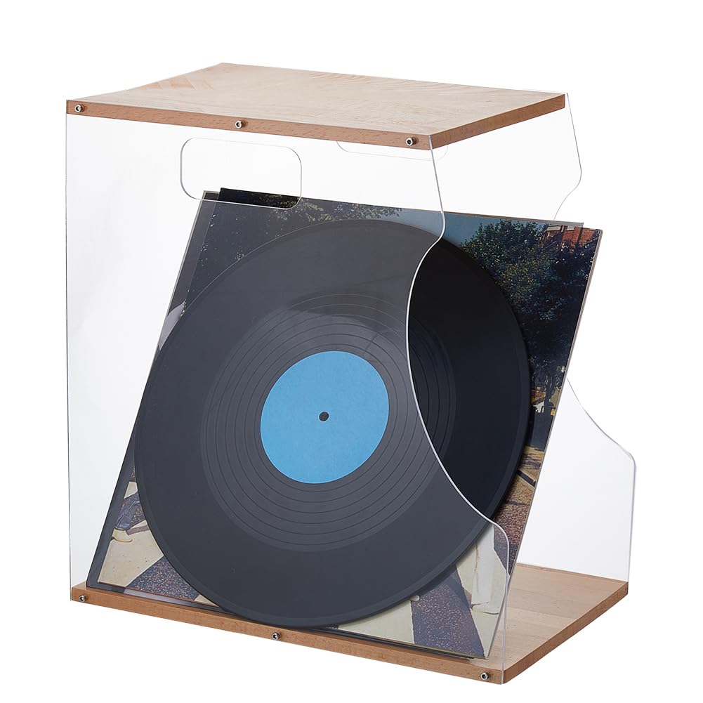 Organizador de discos de vinilo de madera y acrílico elegante para exhibir CD