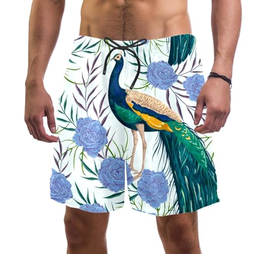 Short de bain homme fleurs de paon imprimé pour la plage