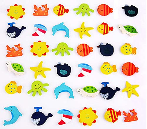 Grizzly« Colored Wooden Cartoon Or Nature Theme Fridge Magnets - Set of 40