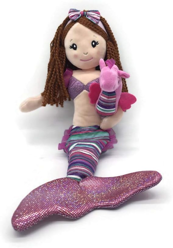 The Petting Zoo Mermaid Doll with Sea Horse Stuffed Animal- Great Gifts for Girls, Mermaid Plush Doll with Sea Horse Plush Toy, 17 inch (Red Hair)