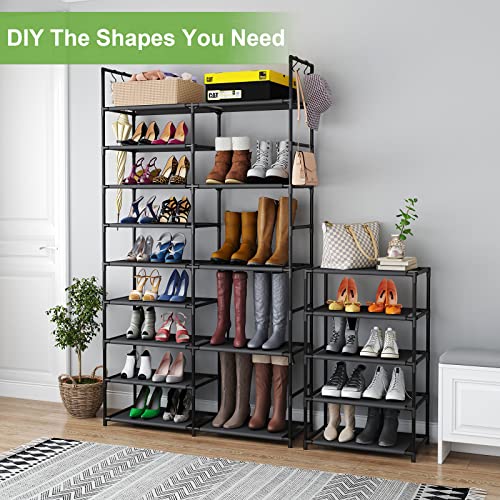 Kottwca Shoe Rack Organizer, Large Shoe Rack For Entryway Closet, Metal Shoe Shelf For Shoes And Boots, Big Non-Woven Fabric Shoe Storage Organizer With Hooks For Cloakroom, Black #TOP3