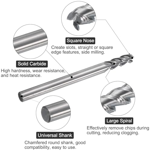 Image of uxcell Carbide Square End Mill, 1 /4 inch Dia 3 Flutes Milling Bit Cutter, for Aluminum Copper Non-Ferrous Metal, 1 /4 inch Shank 3 /4 inch Cut Length 3 inch Extra Long
