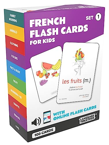 Image of French Flash Cards for Kids: 100 First French Words with Online Audio - Learn Colors, Shapes, Numbers 1-10, Animals and More Beginner, Everyday Words - 100 Cards